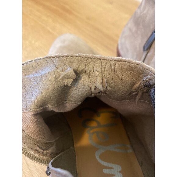 Sam Edelman Women's Taupe Suede Ankle Boots With Fringe & Stacked Heel Size 8 - Picture 6 of 9